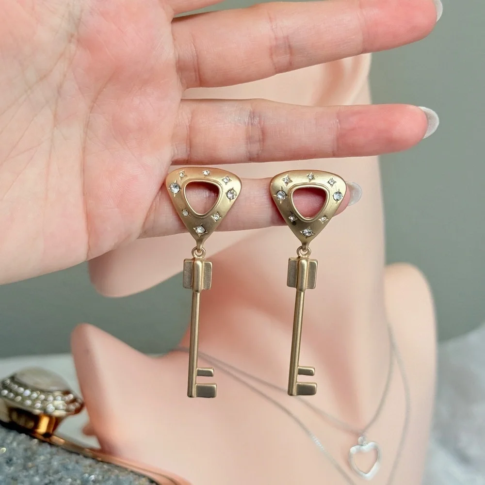 ⚜️ Gold Key Earrings with Silver Accents